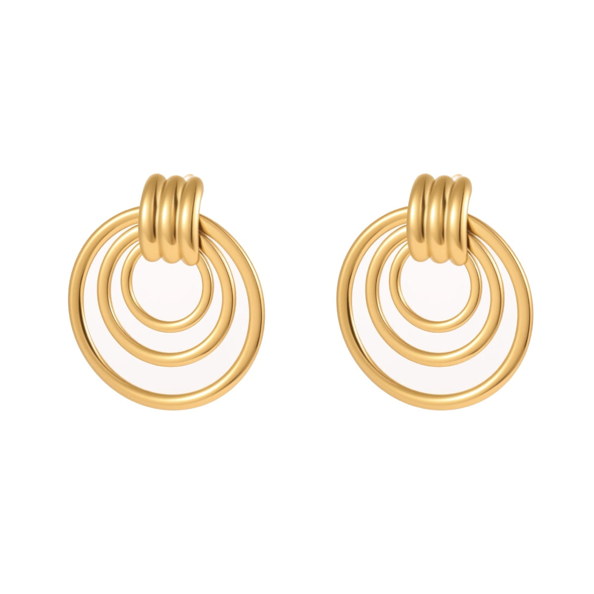 Triple Loop Stainless Steel Gold Earrings