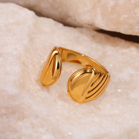 Gold Stainless Steel Open-Leaf Ring