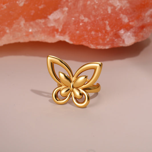 Gold Stainless Steel Butterfly Ring