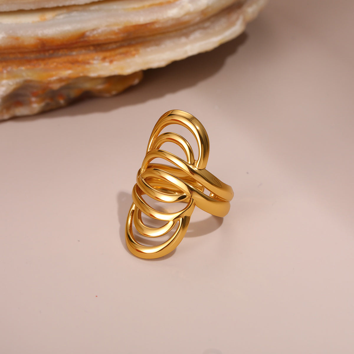 Gold Stainless Steel Wave Loop Ring