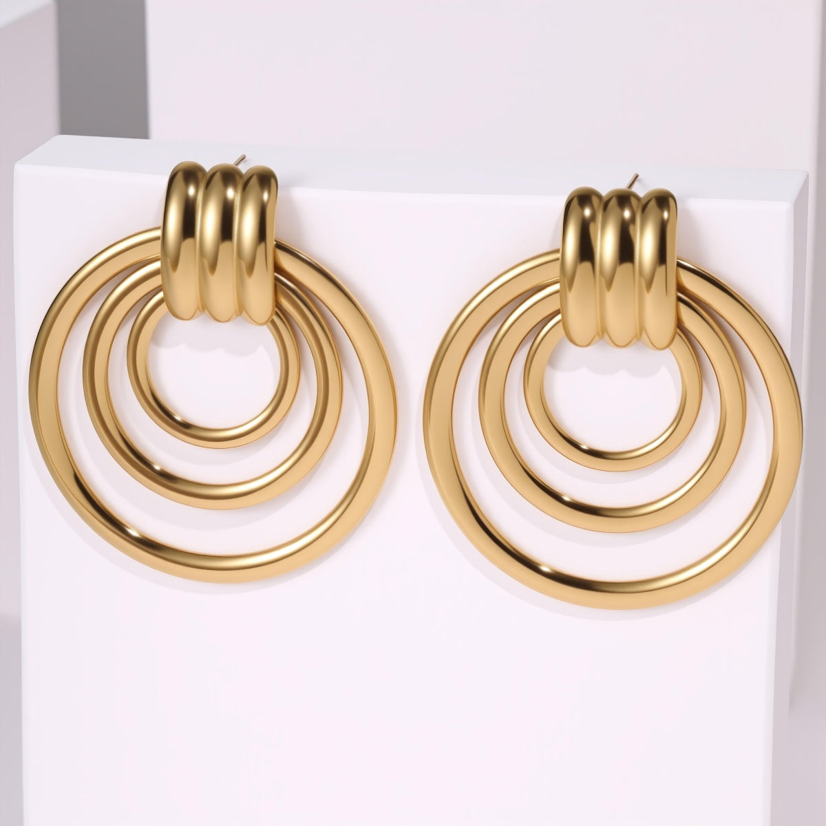 Triple Loop Stainless Steel Gold Earrings