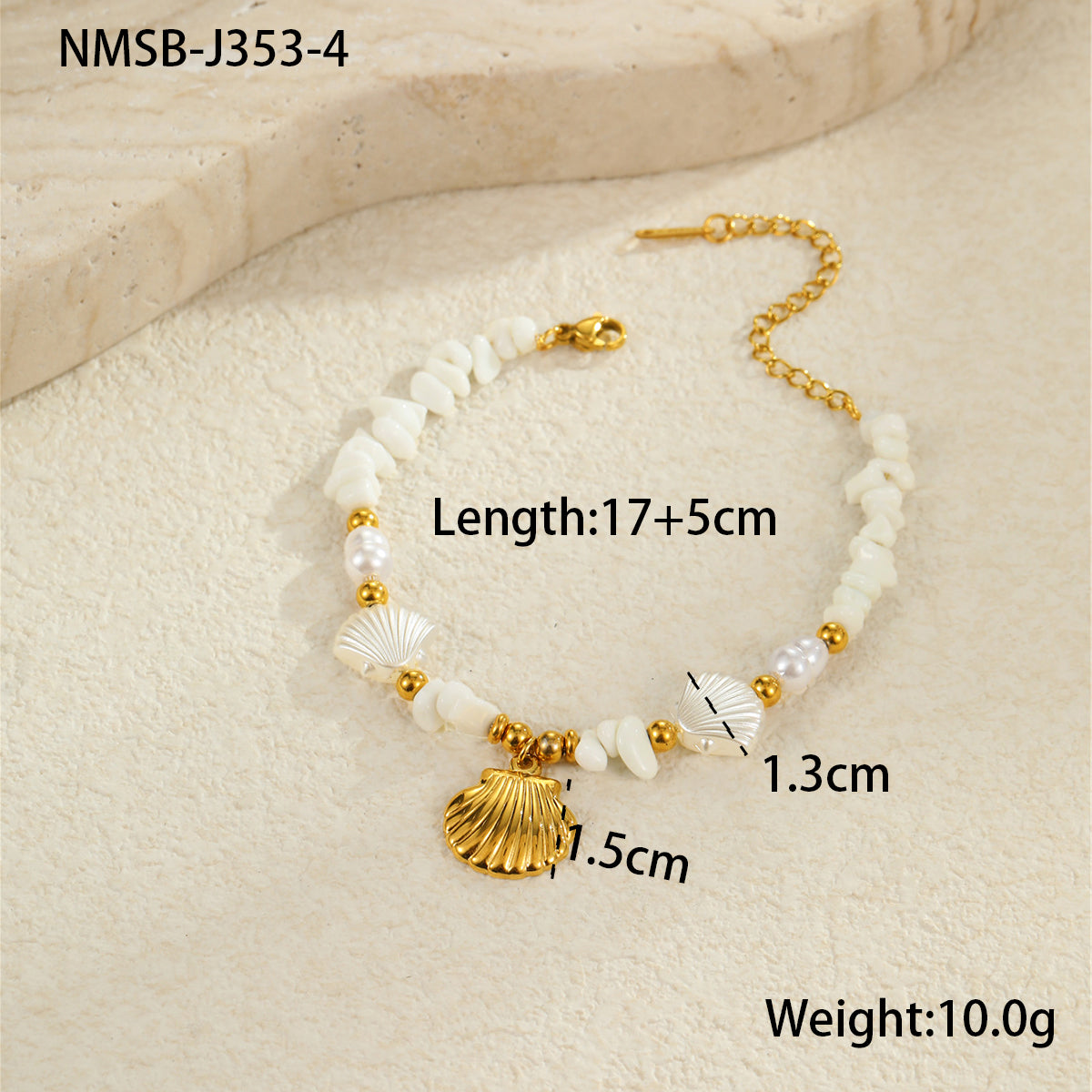 Golden Seashell Charm Beaded Bracelet