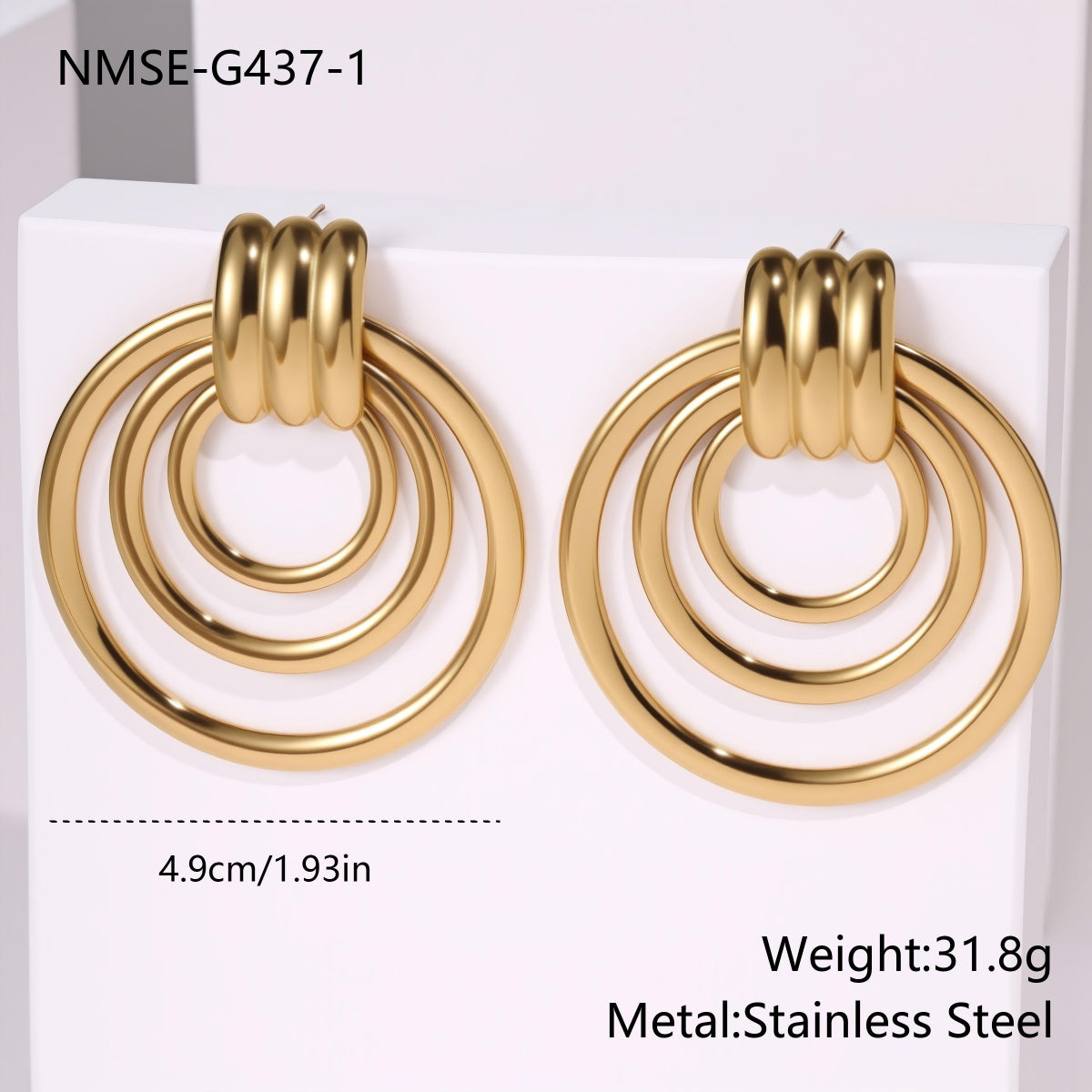 Triple Loop Stainless Steel Gold Earrings