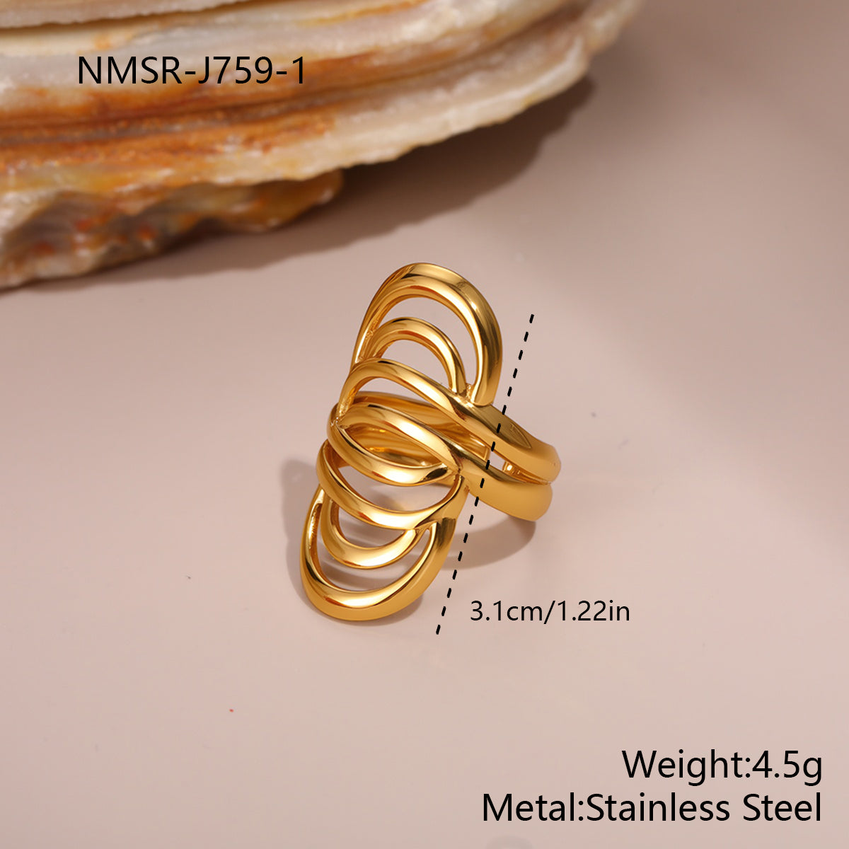 Gold Stainless Steel Wave Loop Ring